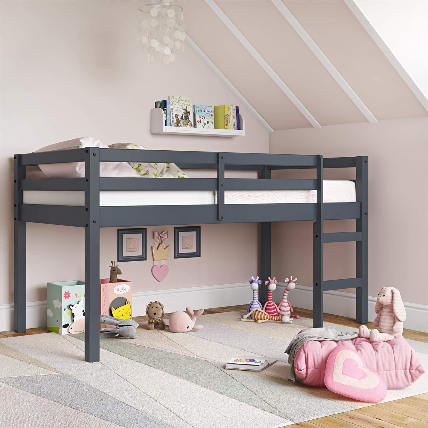 DHP Milton Twin Loft Bed, Space Saving Design, Solid Pine Wood, White Finish - Grand Goldman