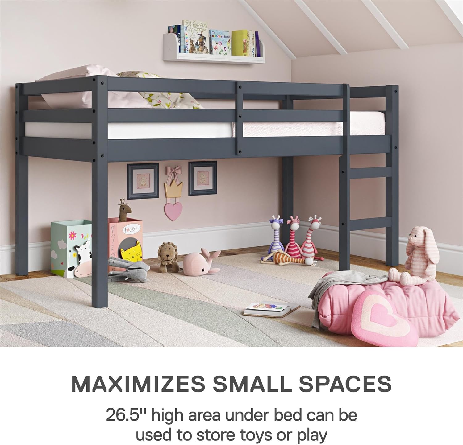 DHP Milton Twin Loft Bed, Space Saving Design, Solid Pine Wood, White Finish - Grand Goldman