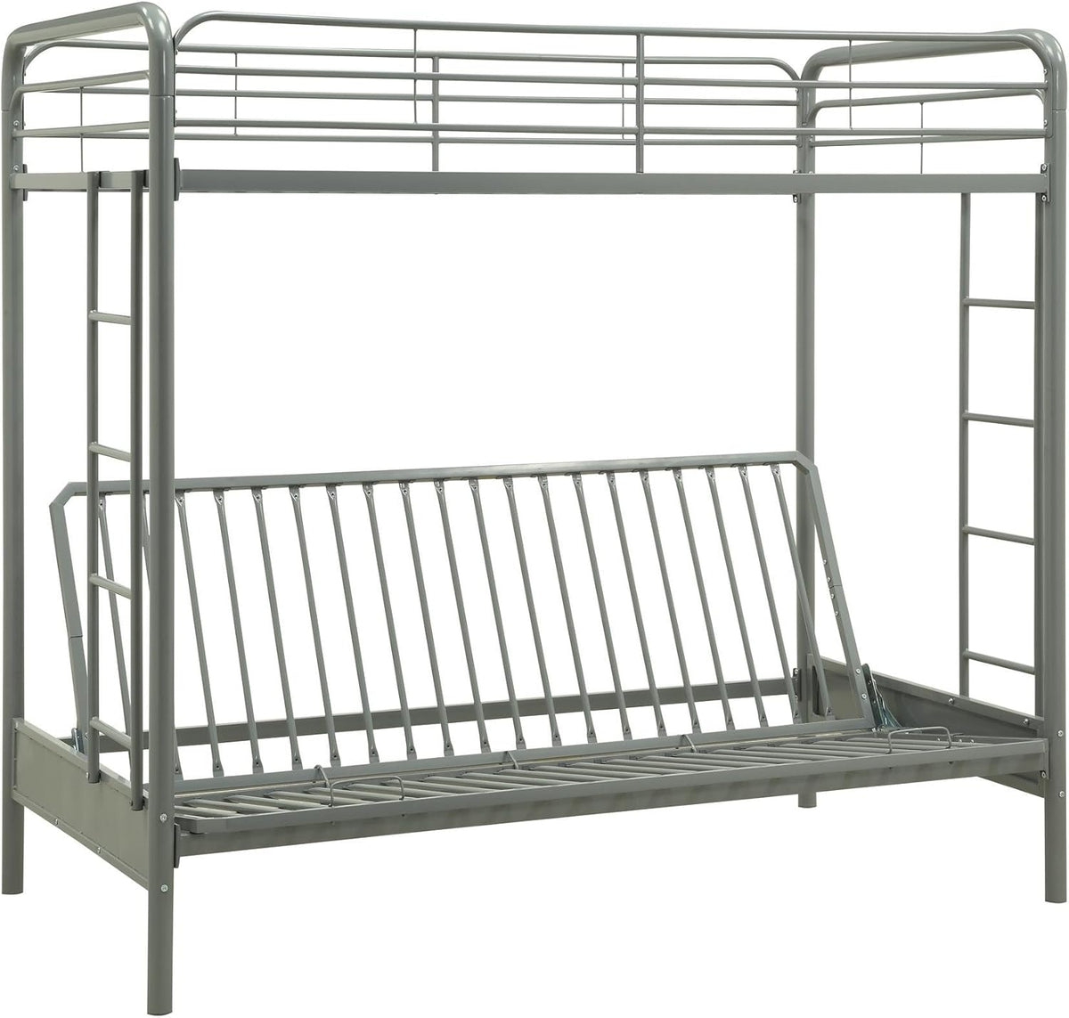 DHP Twin-Over-Futon Convertible Couch and Bed with Metal Frame, Ladder and Guardrails - Black - Grand Goldman