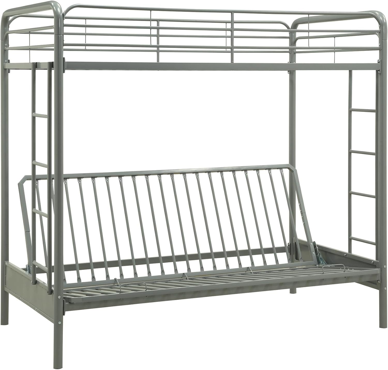 DHP Twin-Over-Futon Convertible Couch and Bed with Metal Frame, Ladder and Guardrails - Black - Grand Goldman