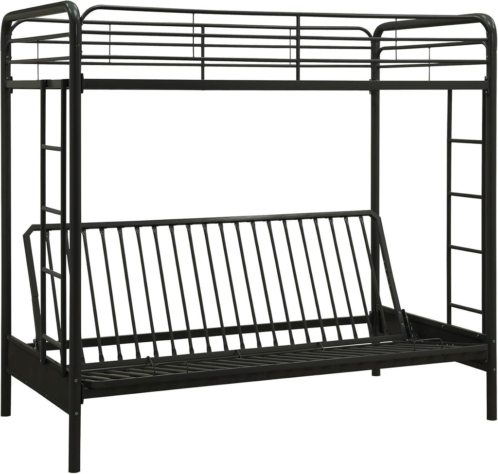 DHP Twin-Over-Futon Convertible Couch and Bed with Metal Frame, Ladder and Guardrails - Black - Grand Goldman