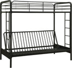 DHP Twin-Over-Futon Convertible Couch and Bed with Metal Frame, Ladder and Guardrails - Black - Grand Goldman