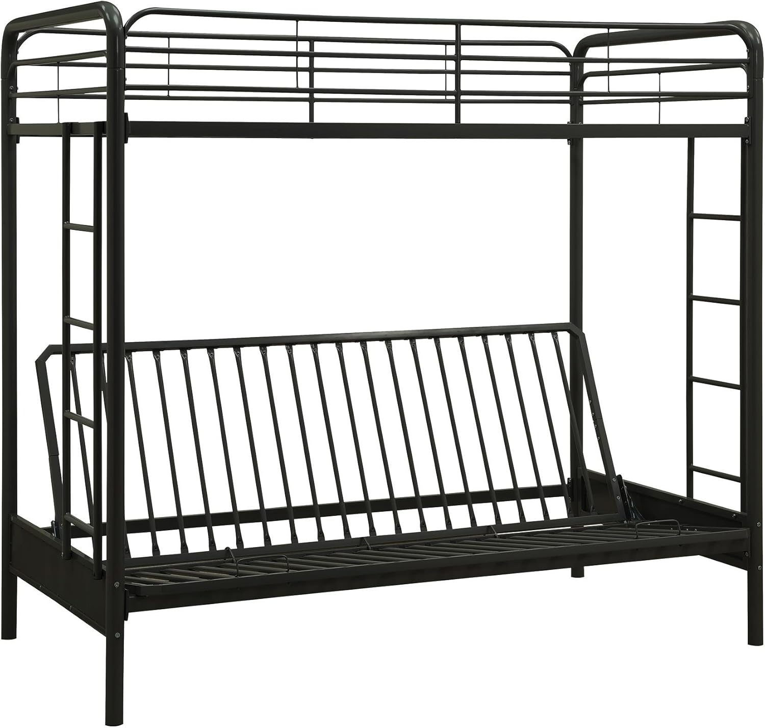 DHP Twin-Over-Futon Convertible Couch and Bed with Metal Frame, Ladder and Guardrails - Black - Grand Goldman