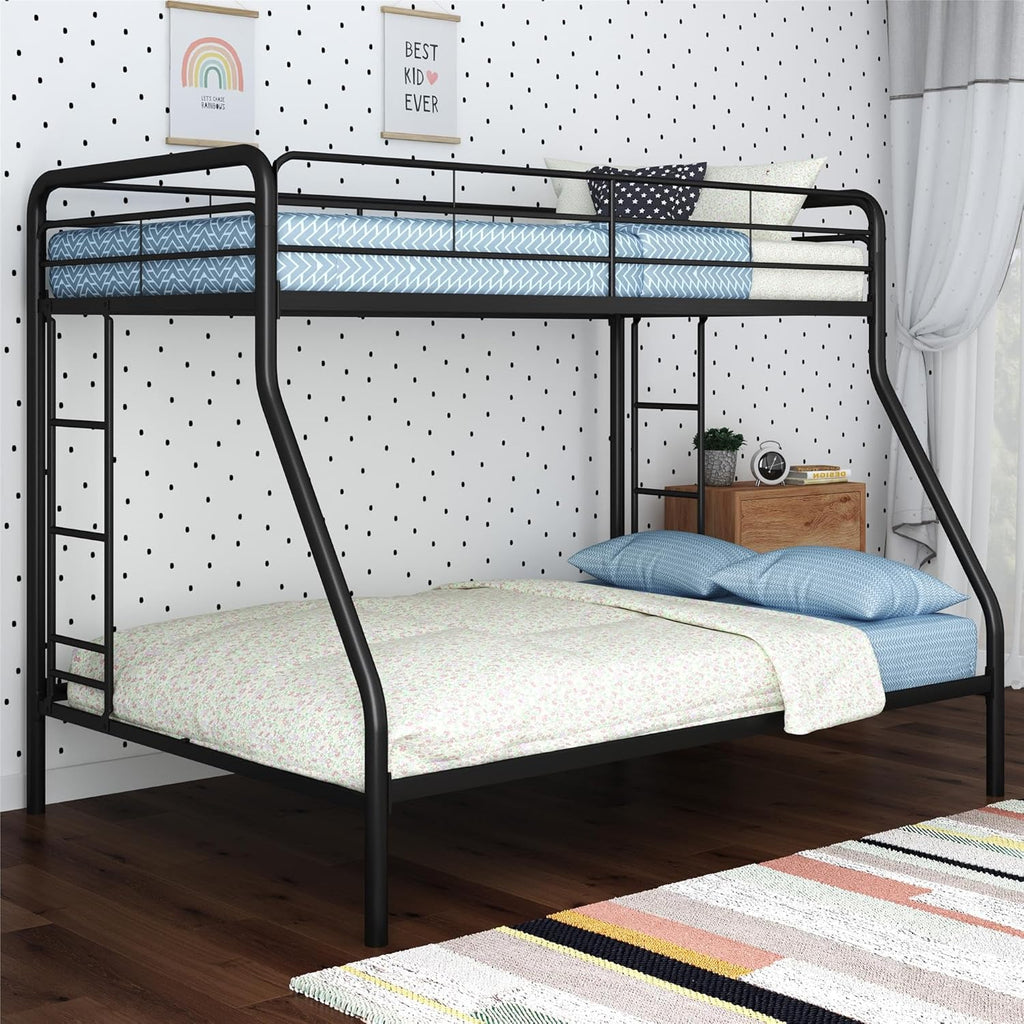DHP Twin-Over-Futon Convertible Couch and Bed with Metal Frame, Ladder and Guardrails - Black - Grand Goldman