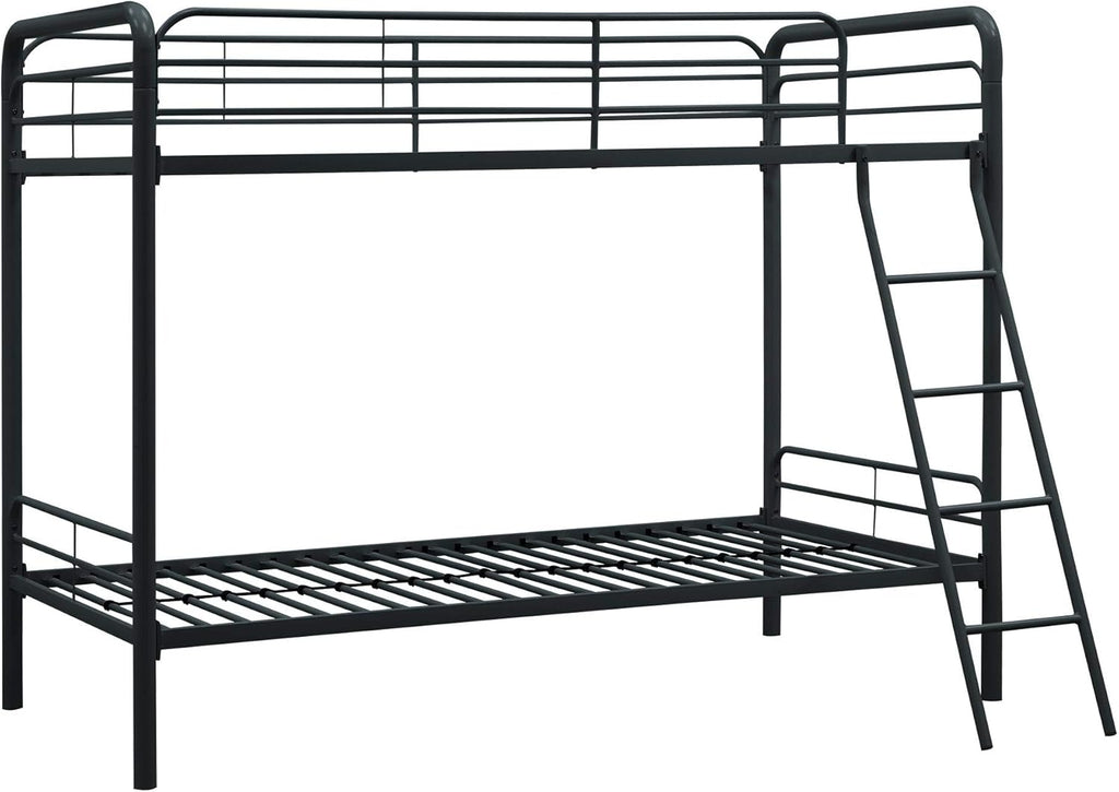 DHP Twin-Over-Futon Convertible Couch and Bed with Metal Frame, Ladder and Guardrails - Black - Grand Goldman