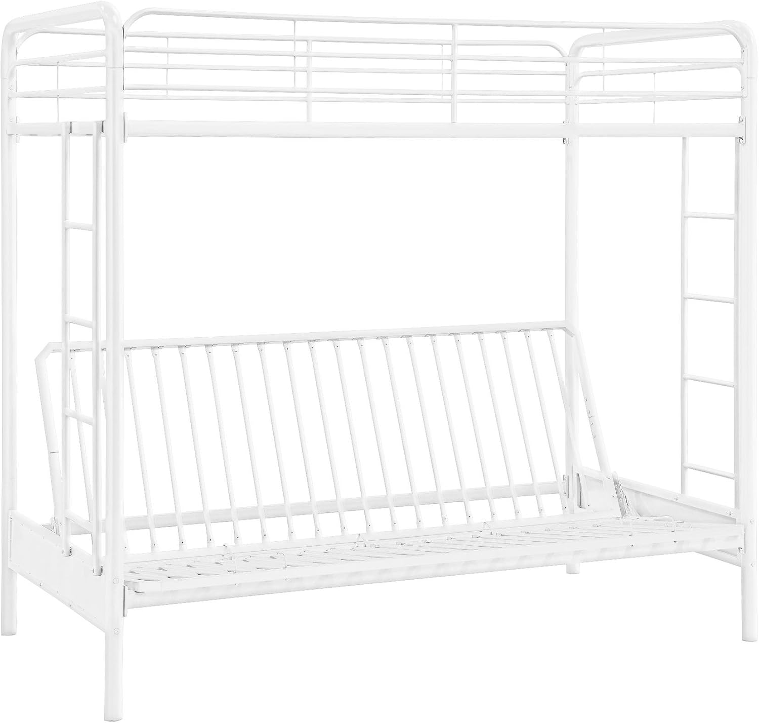 DHP Twin-Over-Futon Convertible Couch and Bed with Metal Frame, Ladder and Guardrails - Black - Grand Goldman