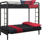 DHP Twin-Over-Futon Convertible Couch and Bed with Metal Frame, Ladder and Guardrails - Black - Grand Goldman