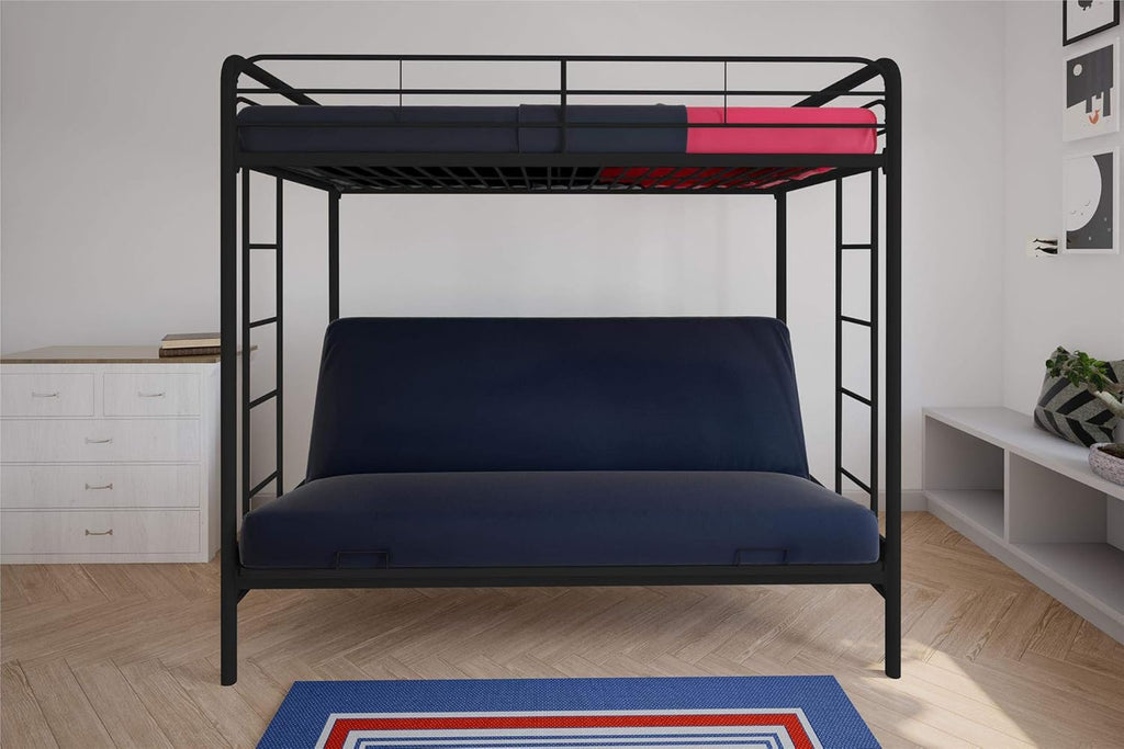 DHP Twin-Over-Futon Convertible Couch and Bed with Metal Frame, Ladder and Guardrails - Black - Grand Goldman