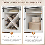 DICTAC Farmhouse Buffet Cabinet with Storage Coffee Bar Station Cabinet with Power Outlet and LED Light, Tall Bar Cabinets with Sliding Barn Door and Wine Glass Rack for Kitchen, Living Room,White - Grand Goldman