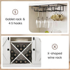 DICTAC Farmhouse Buffet Cabinet with Storage Coffee Bar Station Cabinet with Power Outlet and LED Light, Tall Bar Cabinets with Sliding Barn Door and Wine Glass Rack for Kitchen, Living Room,White - Grand Goldman