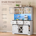 DICTAC Farmhouse Buffet Cabinet with Storage Coffee Bar Station Cabinet with Power Outlet and LED Light, Tall Bar Cabinets with Sliding Barn Door and Wine Glass Rack for Kitchen, Living Room,White - Grand Goldman
