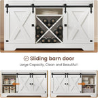 DICTAC Farmhouse Buffet Cabinet with Storage Coffee Bar Station Cabinet with Power Outlet and LED Light, Tall Bar Cabinets with Sliding Barn Door and Wine Glass Rack for Kitchen, Living Room,White - Grand Goldman