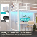 DICTAC Loft Bed Twin Size with Led Lights Heavy Duty Metal Junior Twin Loft Bed Frame with Full-Length Guardrail and Ladder, Noise-Free, Space-Saving, No Box Spring Needed, White - Grand Goldman