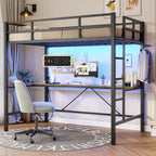 DICTAC Loft Bed Twin Size with Led Lights Heavy Duty Metal Junior Twin Loft Bed Frame with Full-Length Guardrail and Ladder, Noise-Free, Space-Saving, No Box Spring Needed, White - Grand Goldman