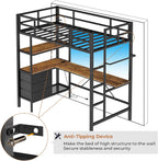 DICTAC Twin Metal Loft Bed with L-Shaped Desk, LED Lights,Charging Station LED Loft Bed Frame Twin Size with 3 Storage Shelves and 3 Fabric Drawers, Safety Guard & Ladder, No Box Spring Needed, Black - Grand Goldman