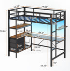 DICTAC Twin Metal Loft Bed with L-Shaped Desk, LED Lights,Charging Station LED Loft Bed Frame Twin Size with 3 Storage Shelves and 3 Fabric Drawers, Safety Guard & Ladder, No Box Spring Needed, Black - Grand Goldman