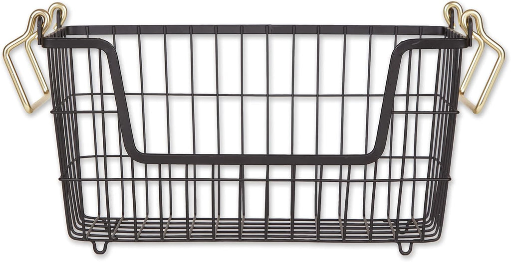 DII Metal Wire Mesh Stackable Utility Storage Bin, Small Round, 12x12x10", Black - Grand Goldman