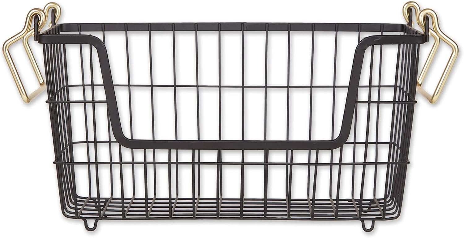 DII Metal Wire Mesh Stackable Utility Storage Bin, Small Round, 12x12x10", Black - Grand Goldman