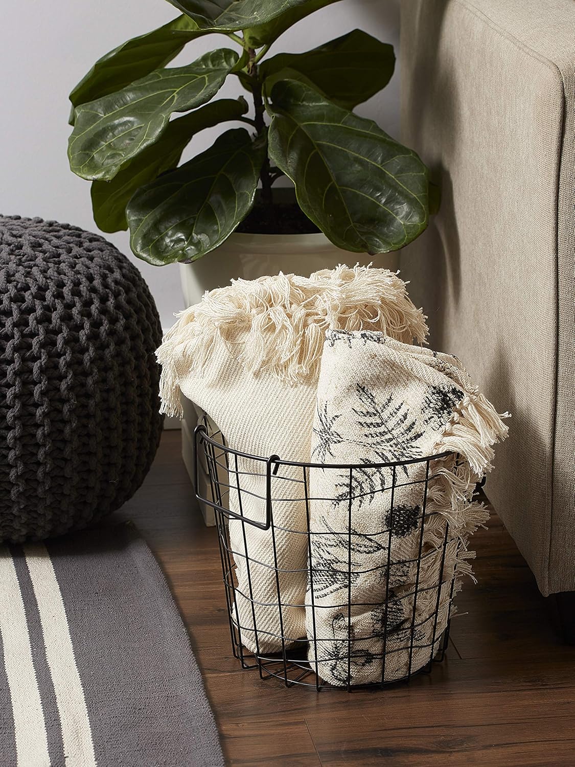 DII Metal Wire Mesh Stackable Utility Storage Bin, Small Round, 12x12x10", Black - Grand Goldman