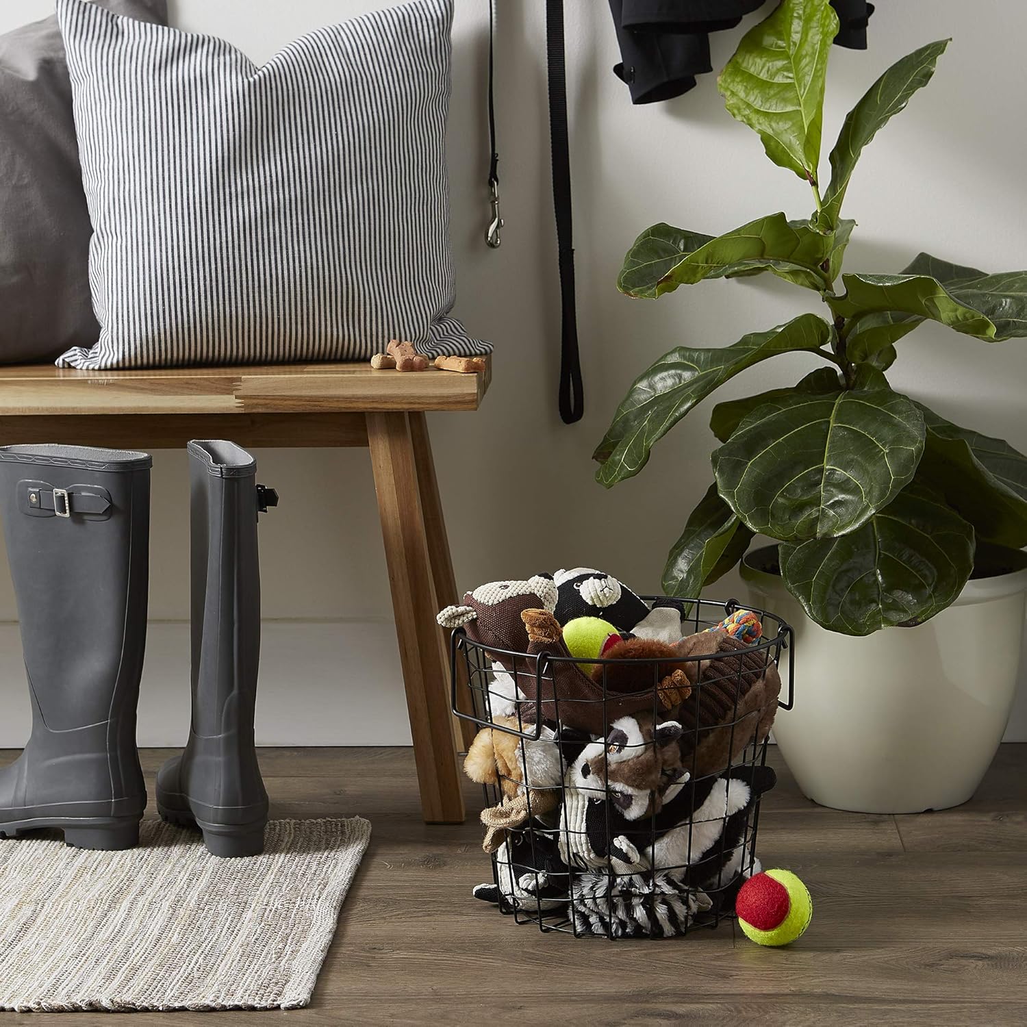 DII Metal Wire Mesh Stackable Utility Storage Bin, Small Round, 12x12x10", Black - Grand Goldman