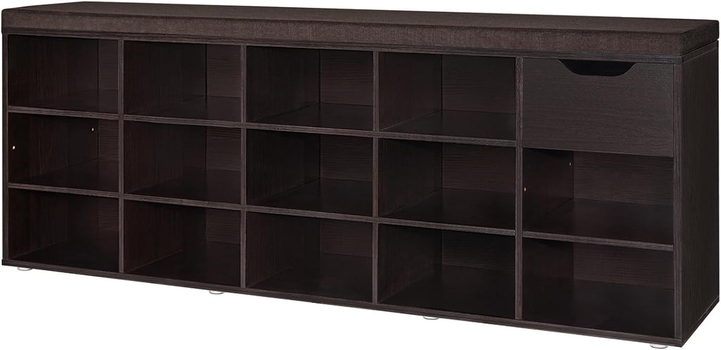 DINZI LVJ Shoe Bench, Entryway Storage Bench with Drawer and 11 Cubbies, Cubby Shoe Rack with Adjustable Shelves, Shoe Organizer Cabinet for Living Room, Bedroom, Mudroom, Closet and Garage, Greige - Grand Goldman