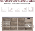 DINZI LVJ Shoe Bench, Entryway Storage Bench with Drawer and 11 Cubbies, Cubby Shoe Rack with Adjustable Shelves, Shoe Organizer Cabinet for Living Room, Bedroom, Mudroom, Closet and Garage, Greige - Grand Goldman