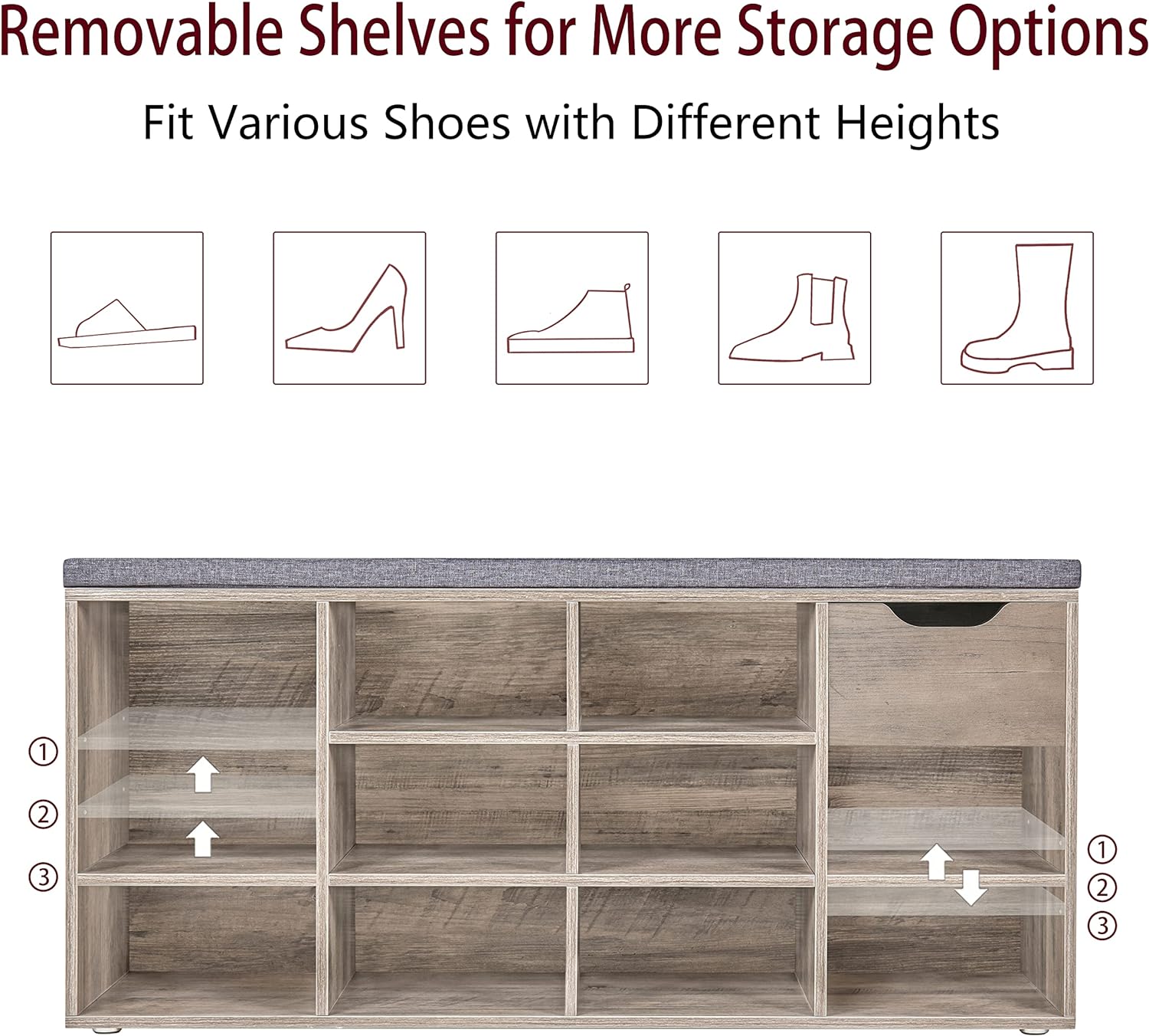 DINZI LVJ Shoe Bench, Entryway Storage Bench with Drawer and 11 Cubbies, Cubby Shoe Rack with Adjustable Shelves, Shoe Organizer Cabinet for Living Room, Bedroom, Mudroom, Closet and Garage, Greige - Grand Goldman