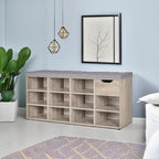 DINZI LVJ Shoe Bench, Entryway Storage Bench with Drawer and 11 Cubbies, Cubby Shoe Rack with Adjustable Shelves, Shoe Organizer Cabinet for Living Room, Bedroom, Mudroom, Closet and Garage, Greige - Grand Goldman