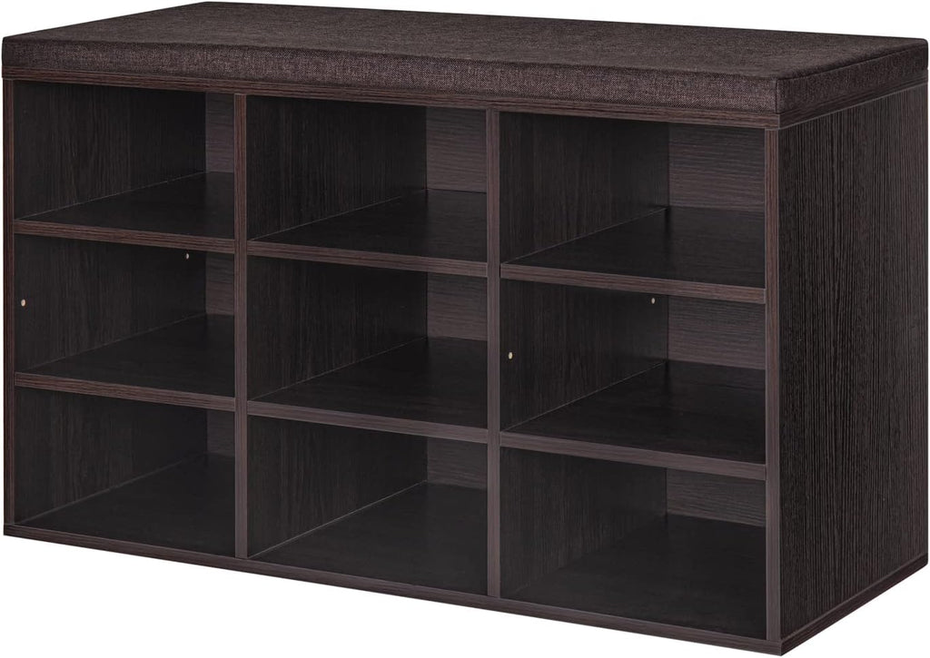 DINZI LVJ Shoe Storage Bench with Cushion, 16-Cubby Shoe Rack, Adjustable Shelves, Multifunctional Shoe Organizer Bench for Entryway, Mudroom, Hallway, Living Room, Bedroom and Garage, White - Grand Goldman