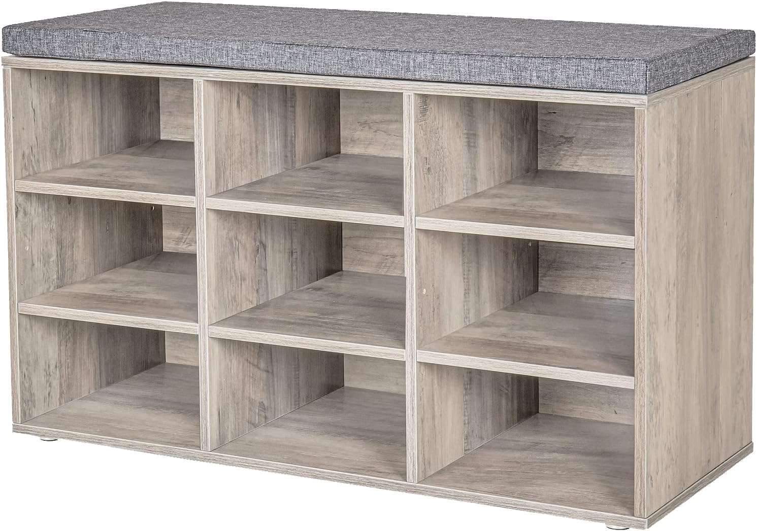 DINZI LVJ Shoe Storage Bench with Cushion, 16-Cubby Shoe Rack, Adjustable Shelves, Multifunctional Shoe Organizer Bench for Entryway, Mudroom, Hallway, Living Room, Bedroom and Garage, White - Grand Goldman