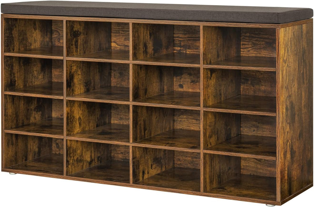 DINZI LVJ Shoe Storage Bench with Cushion, 16-Cubby Shoe Rack, Adjustable Shelves, Multifunctional Shoe Organizer Bench for Entryway, Mudroom, Hallway, Living Room, Bedroom and Garage, White - Grand Goldman