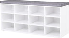 DINZI LVJ Shoe Storage Bench with Cushion, 16-Cubby Shoe Rack, Adjustable Shelves, Multifunctional Shoe Organizer Bench for Entryway, Mudroom, Hallway, Living Room, Bedroom and Garage, White - Grand Goldman