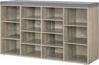 DINZI LVJ Shoe Storage Bench with Cushion, 16-Cubby Shoe Rack, Adjustable Shelves, Multifunctional Shoe Organizer Bench for Entryway, Mudroom, Hallway, Living Room, Bedroom and Garage, White - Grand Goldman