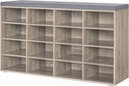 DINZI LVJ Shoe Storage Bench with Cushion, 16-Cubby Shoe Rack, Adjustable Shelves, Multifunctional Shoe Organizer Bench for Entryway, Mudroom, Hallway, Living Room, Bedroom and Garage, White - Grand Goldman