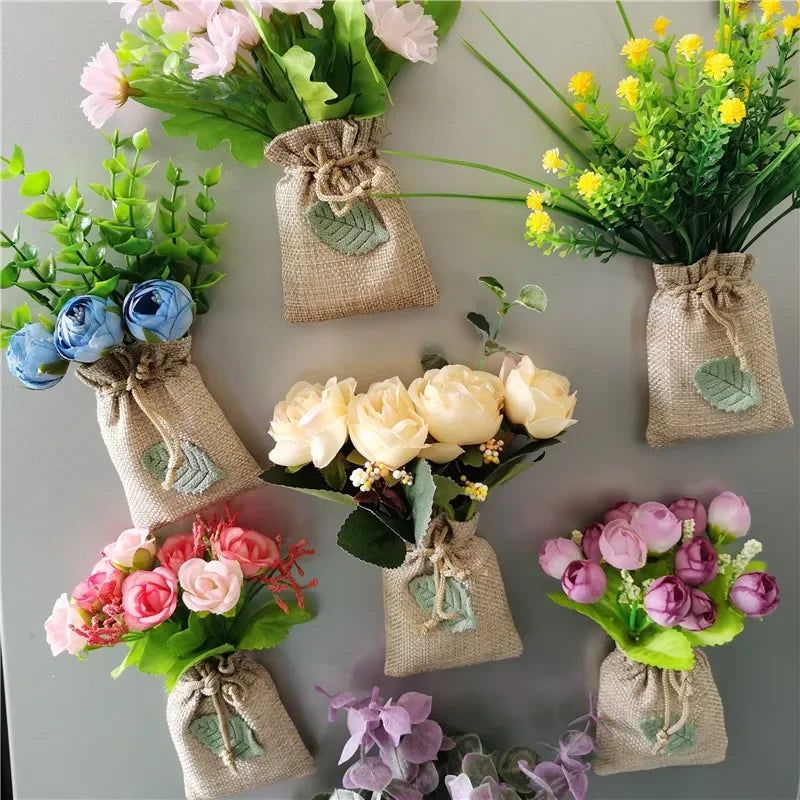 DIY Artificial Flower with Linen Bag Fake Flowers with Magnet Fridge Magnetic Stickers  Simulation Flower Home Decor - Grand Goldman
