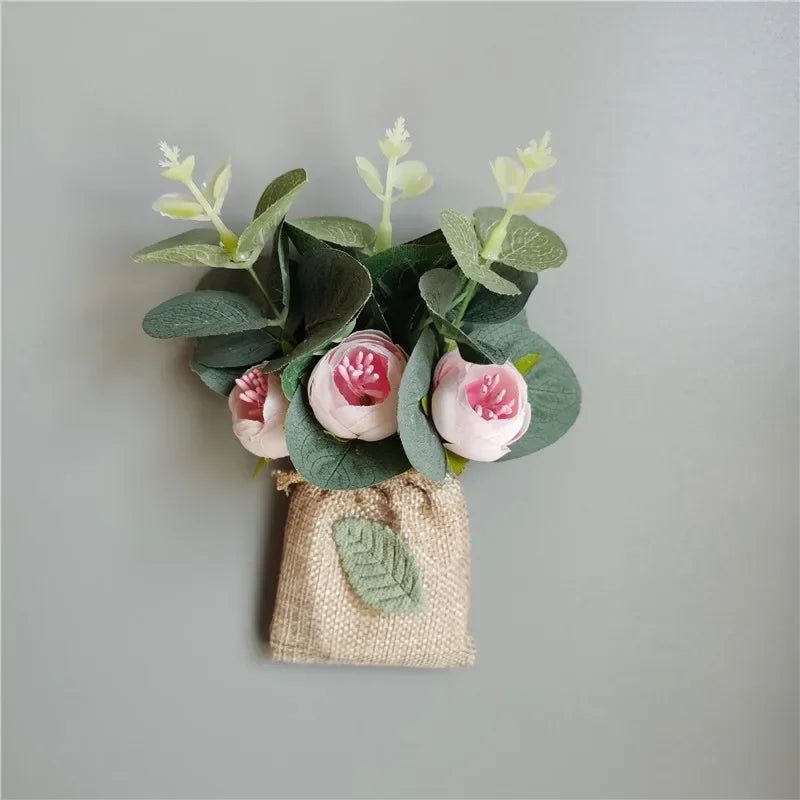 DIY Artificial Flower with Linen Bag Fake Flowers with Magnet Fridge Magnetic Stickers  Simulation Flower Home Decor - Grand Goldman