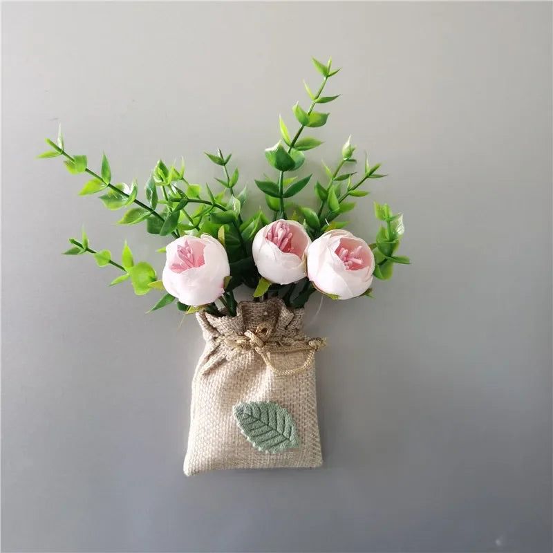DIY Artificial Flower with Linen Bag Fake Flowers with Magnet Fridge Magnetic Stickers  Simulation Flower Home Decor - Grand Goldman