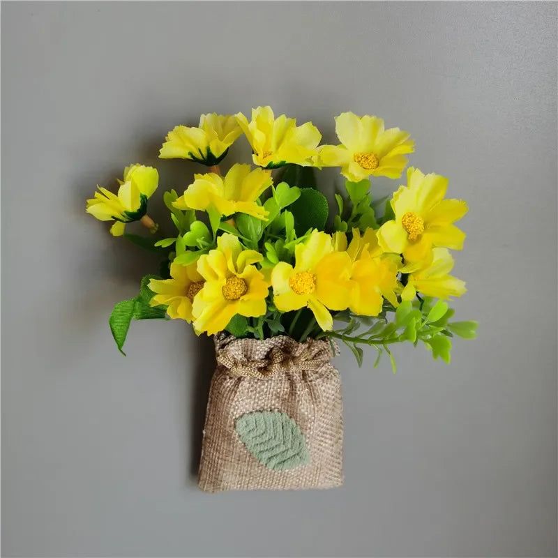 DIY Artificial Flower with Linen Bag Fake Flowers with Magnet Fridge Magnetic Stickers  Simulation Flower Home Decor - Grand Goldman