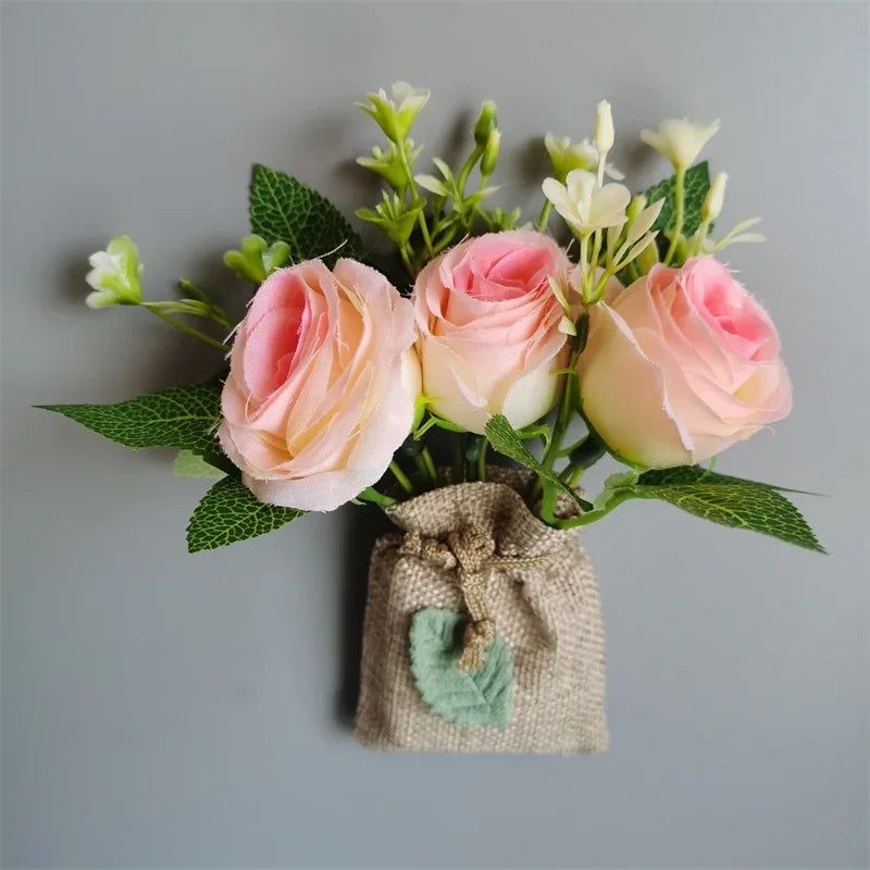 DIY Artificial Flower with Linen Bag Fake Flowers with Magnet Fridge Magnetic Stickers  Simulation Flower Home Decor - Grand Goldman