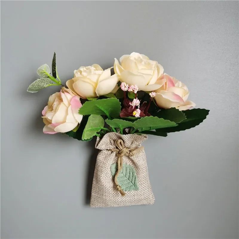 DIY Artificial Flower with Linen Bag Fake Flowers with Magnet Fridge Magnetic Stickers  Simulation Flower Home Decor - Grand Goldman
