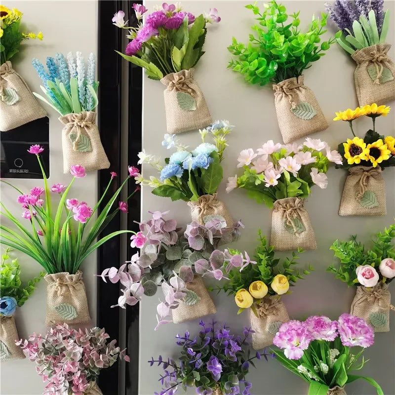 DIY Artificial Flower with Linen Bag Fake Flowers with Magnet Fridge Magnetic Stickers  Simulation Flower Home Decor - Grand Goldman