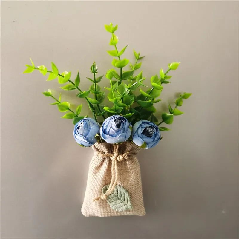 DIY Artificial Flower with Linen Bag Fake Flowers with Magnet Fridge Magnetic Stickers  Simulation Flower Home Decor - Grand Goldman