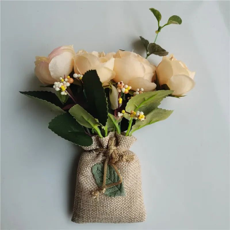 DIY Artificial Flower with Linen Bag Fake Flowers with Magnet Fridge Magnetic Stickers  Simulation Flower Home Decor - Grand Goldman