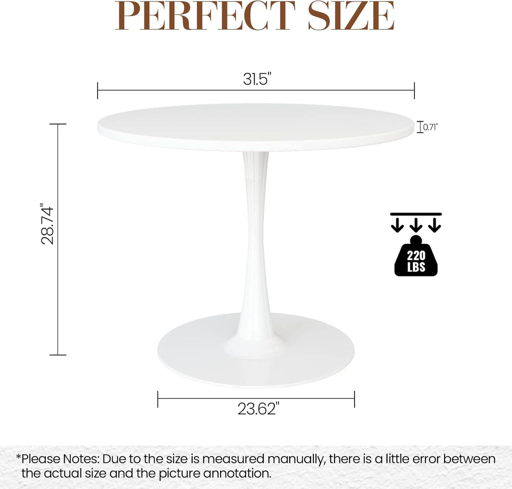 DKLGG White Round Dining Table, 31.5" Tulip Table Kitchen Dining Table 2-4 People with MDF Table Top & Pedestal Base, Mid-Century End Table Leisure Table Coffee Office Living Room Table - Grand Goldman