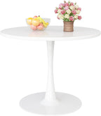 DKLGG White Round Dining Table, 31.5" Tulip Table Kitchen Dining Table 2-4 People with MDF Table Top & Pedestal Base, Mid-Century End Table Leisure Table Coffee Office Living Room Table - Grand Goldman