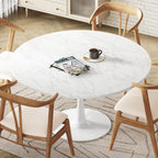 DKLGG White Round Dining Table, 31.5" Tulip Table Kitchen Dining Table 2-4 People with MDF Table Top & Pedestal Base, Mid-Century End Table Leisure Table Coffee Office Living Room Table - Grand Goldman