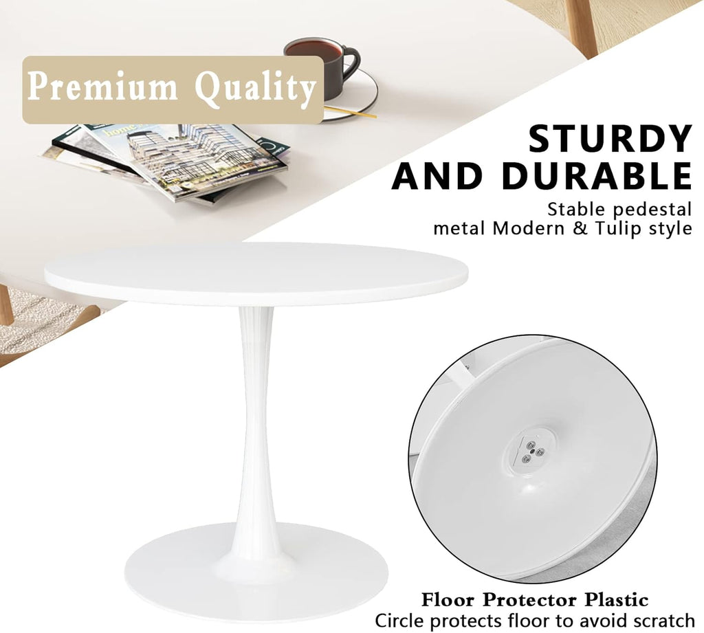 DKLGG White Round Dining Table, 31.5" Tulip Table Kitchen Dining Table 2-4 People with MDF Table Top & Pedestal Base, Mid-Century End Table Leisure Table Coffee Office Living Room Table - Grand Goldman