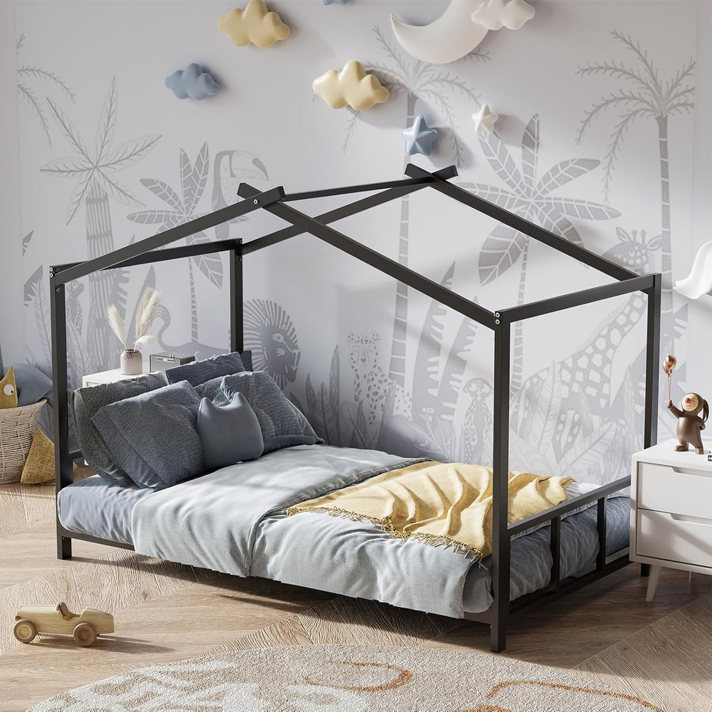 DNYN Full Size Loft Bed with Desk & Shelves & Sockets & USB Ports & Wireless Charging Design,Sturdy Metal Bedframe w/Ladder & Safety Guardrails,Perfect for Dorm,Bedroom,Guest Room, Black - Grand Goldman