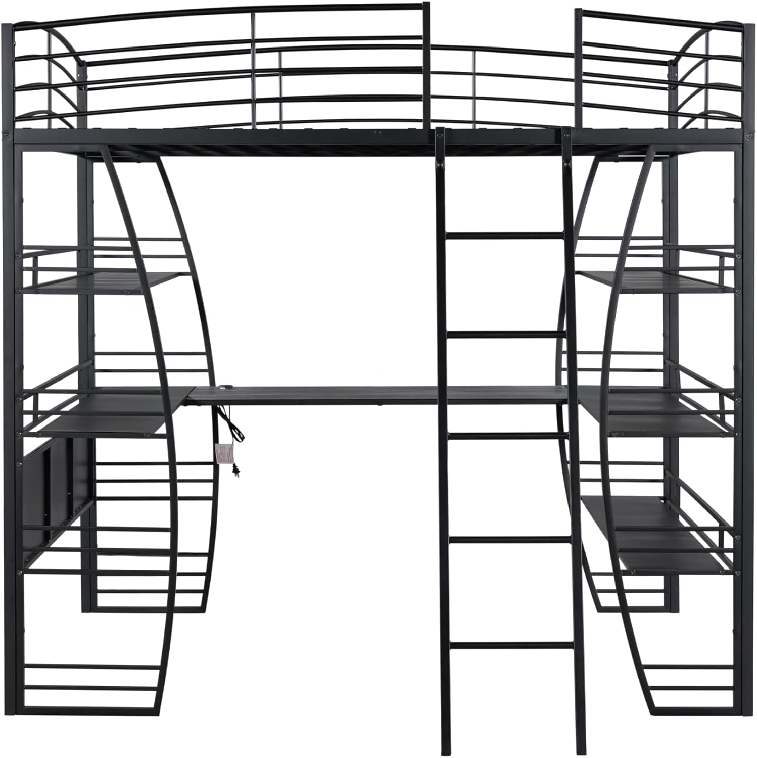 DNYN Full Size Loft Bed with Desk & Shelves & Sockets & USB Ports & Wireless Charging Design,Sturdy Metal Bedframe w/Ladder & Safety Guardrails,Perfect for Dorm,Bedroom,Guest Room, Black - Grand Goldman