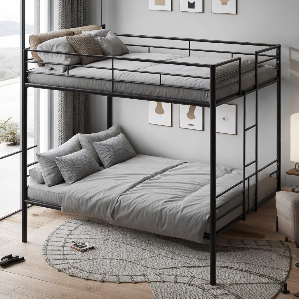 DNYN Full Size Loft Bed with Desk & Shelves & Sockets & USB Ports & Wireless Charging Design,Sturdy Metal Bedframe w/Ladder & Safety Guardrails,Perfect for Dorm,Bedroom,Guest Room, Black - Grand Goldman